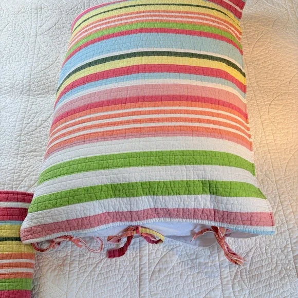 Beach‎ House Pillow  Shams Quilted Multicolor Stripes Tie Closure Cotton - Picture 6 of 10